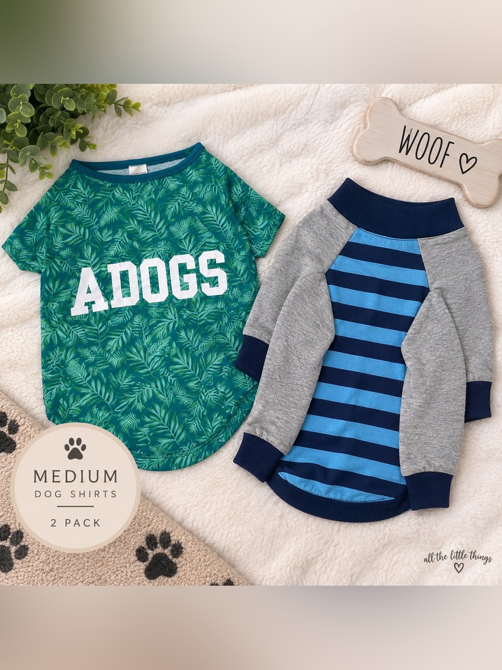 Kids' Green Leaf 'ADOGS' Tee & Blue Stripe Raglan Top – 2-Pack